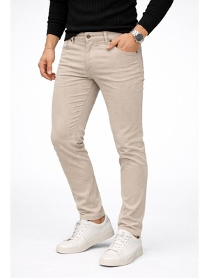 We&Me Erkek Bej Likralı Slim Fit Pantolon Rahat Esnek  Tasarım