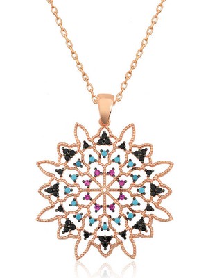 Erseyy 925 Ayar Gümüş Geometrik Desenli Madalyon Kadın Gümüş Kolye