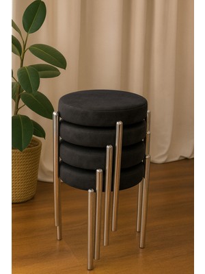 Berawond Bera Metal Silinebilir Tay Tüyü Kumaş Tabure (4 Adet-Montajlı Gönderim)