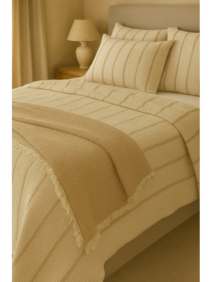 Veronica Line %100 Pamuk 8 Katlı Dolgulu Müslin Yatak Örtüsü - 240X260 cm Çift Yönlü Battaniye