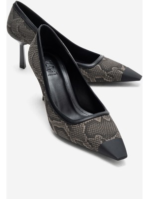 Luvi Rona Gri Desenli Mat Burunlu Kadın Topuklu Ayakkabı