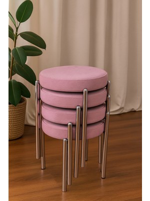 Berawond Bera Metal Silinebilir Tay Tüyü Kumaş Tabure (4 Adet-Montajlı Gönderim)