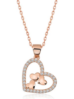 Erseyy 925 Ayar Gümüş Kalbin Içinde Üç Kalp Kadın Gümüş Kolye