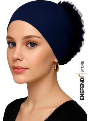 NF ND ENEFENDİ Silikonlu Fırfırlı Bone Kaymayan Topuz Bonesi Dikişsiz Lacivert | Konforlu Şık Pratik Bone