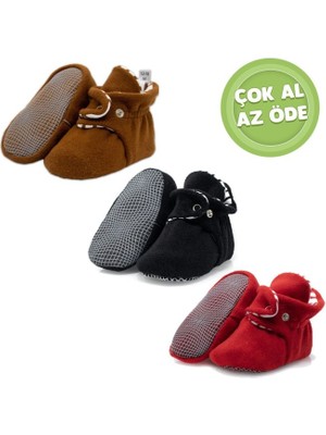 Ella Bonna Kaydırmaz Taban Bebek ve Çocuk Polar Panduf, Organik Pamuk Iç Astar Ev ve Kreş Patiği - 3'lü Paket