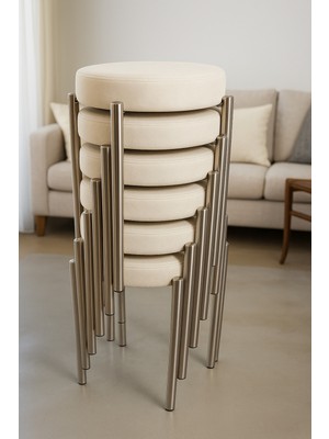 Berawond Bera Metal Silinebilir Tay Tüyü Kumaş Tabure (6 Adet-Montajlı Gönderim)