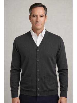 BURSPA Kışlık Cepli Düz Ince Yün Koyu Gri Baba Ceket