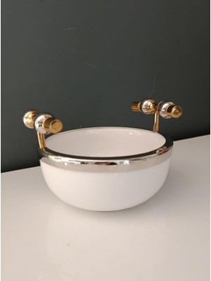 Lamedore Sılver Balls Kulplu Beyaz Küçük Kase 17X19X12 cm