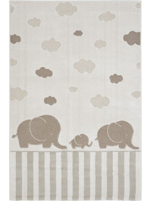 Cool Halı Smile Krem Bej Bulut Desenli Yumuşak Parlak Doku Makine Dokuma Kolay Temizlenen Bebek Çocuk Oda Halı