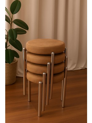 Berawond Bera Metal Silinebilir Tay Tüyü Kumaş Tabure (4 Adet-Montajlı Gönderim)