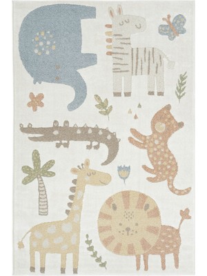 Cool Halı Smile Krem Renkli Sevimli Orman Hayvanları Desenli Yumuşak Parlak Dokuma Bebek Çocuk Oda Halıları