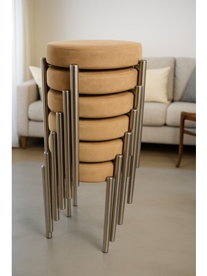 Berawond Bera Metal Silinebilir Tay Tüyü Kumaş Tabure (6 Adet-Montajlı Gönderim)