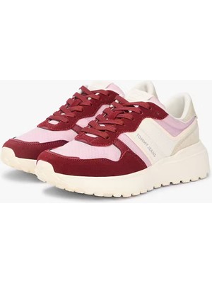 Tommy Hilfiger Kadın Bağcıklı Kalın Dişli Taban Sneaker - Kırmızı/pembe