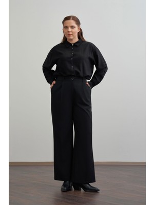 ALLDAY Siyah-Önü Pileli Polyviscon Pantolon