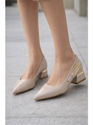 Les Passent Kadın Elanor Bej Rugan Yandan Tokalı Kalın Topuklu Günlük Rahat Ayakkabı