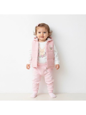 Butik Kız Bebek %100 Pamuklu Yelekli Alt - Üst 3'lü Takım