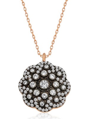 Erseyy 925 Ayar Gümüş Çiçek Desenli Elmas Montür Kolye