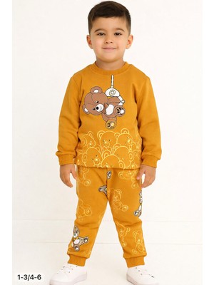 Zm Kids Erkek Çocuk Pamuklu Sallanan Ayı Baskılı Alt-Üst Pijama/eşofman Takımı