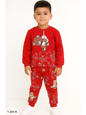 Zm Kids Erkek Çocuk Pamuklu Sallanan Ayı Baskılı Alt-Üst Pijama/eşofman Takımı