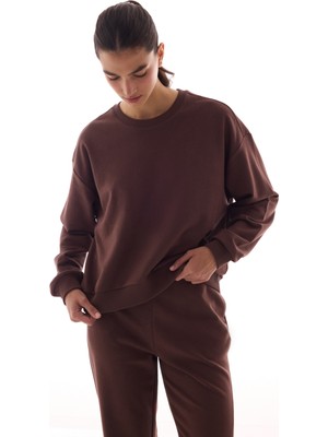 Penti Kahverengi Dikiş Detaylı Bisiklet Yaka Pamuklu Sweatshirt
