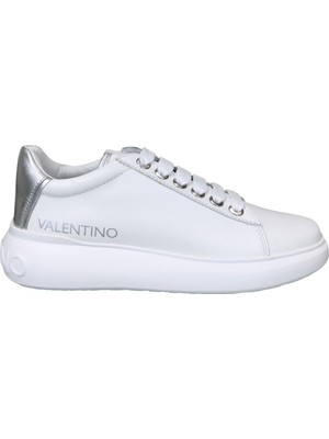 Valentino Kadın Kalın Tabanlı Deri Sneaker - Beyaz/gümüş