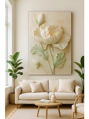 Bestablo Kabartmalı Çiçek Desenli Kanvas Tablo, Modern Salon Duvar Dekoru