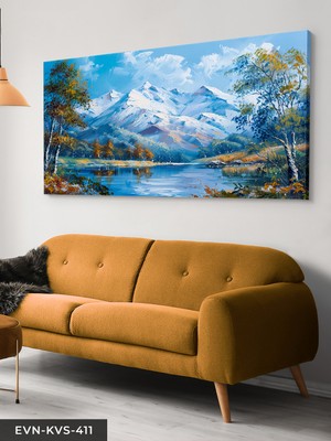 Evine Moda Yağlı Boya Görünümlü Dağ Manzarası Tek Parça Kanvas - Canvas Tablo
