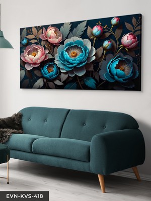 Evine Moda Mavi ve Pembe Çiçekler Tek Parça Kanvas - Canvas Tablo