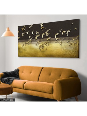 Evine Moda Gold Kuşlar Tek Parça Kanvas Canvas Tablo Tablo