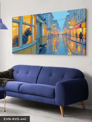 Evine Moda Kara Kedi ve Sokak Tek Parça Kanvas - Canvas Tablo