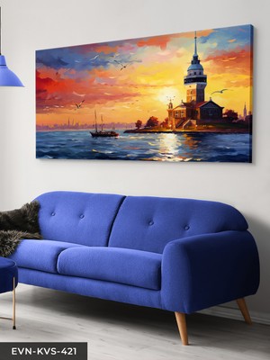 Evine Moda Yağlı Boya Görünümlü Kız Kulesi Tek Parça Kanvas - Canvas Tablo