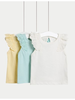 Marks & Spencer 3'lü Saf Pamuklu Fırfırlı Kollu Üst (0-3 Yaş)