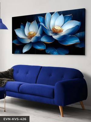 Evine Moda Gold Detaylı Mavi Çiçek Tek Parça Kanvas - Canvas Tablo