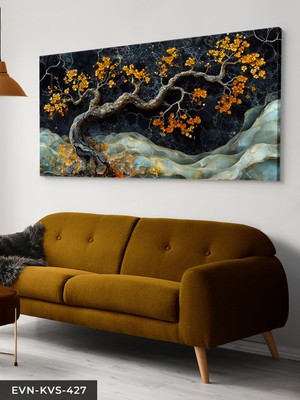 Evine Moda Turuncu Çiçekli Ağaç Tek Parça Kanvas - Canvas Tablo