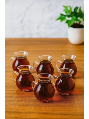 Yzhome 6'lı Keyfi Ala Borosilikat Cam Kulplu Çay Bardağı 220ML Bardak
