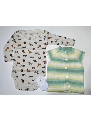 vitvit 2 Yaş El Örgüsü Kırçıllı Yelek, Zıbın ve Babet Çorap