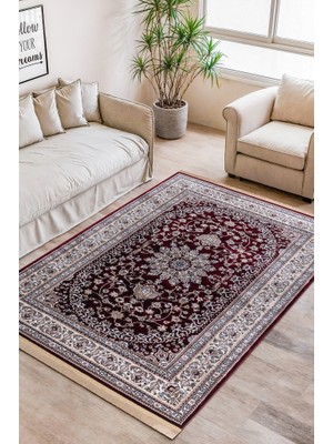 Adalizza Geleneksel Iran Desenli Burgonya Zeminli Kırmızı Tonlarda Halı