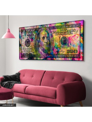 Evine Moda Renkli 100 Dolar Tek Parça Kanvas - Canvas Tablo