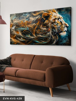 Evine Moda Yağlı Boya Görünümlü Aslan Tek Parça Kanvas - Canvas Tablo