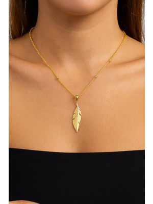 MiraveLux 925 Ayar Gümüş Zincirli Kolye - Tüy Figürlü Altın Kaplama Gümüş Kadın Kolye