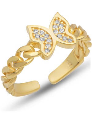 Erseyy Gümüş Ayarlanabilir Gold Kelebek Kadın Yüzük