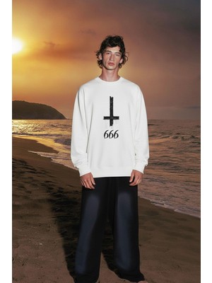 Dragon Store 666 Ters Haç Desenli Unisex Streetwear Sweatshirt