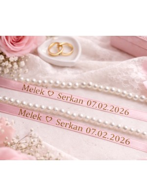 Frisson Kişiye Özel Mavi Saten Söz Nişan Kurdelesi Boncuklu