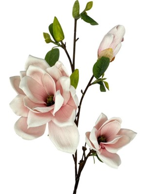 Nettenevime Yapay Çiçek Eva Açık Pembe Manolya 3 Çiçekli Uzun Dal 90CM Gerçeksi Doku
