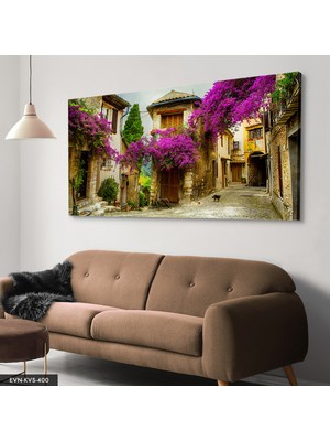 Evine Moda Begonvillerle Bezenmiş Taş Sokak Tek Parça Kanvas - Canvas Tablo