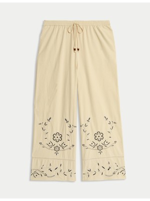 Marks & Spencer %100 Pamuklu Nakışlı Bağcıklı Geniş Paça Pantolon