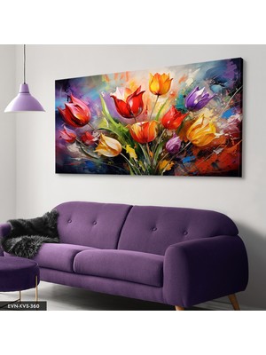 Evine Moda Renklerin Dansı Canlı Lale Çiçekleri ile Soyut Sanat Tek Parça Kanvas - Canvas Tablo