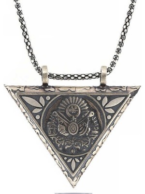 Erseyy 925 Ayar Gümüş Üçgen Içi Açılabilen Osmanlı Arma Muskalık Gümüş Kolye