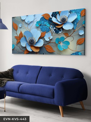 Evine Moda Turuncu Yapraklı Mavi Çiçekler Tek Parça Kanvas - Canvas Tablo
