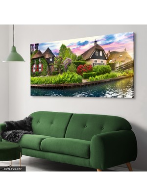 Evine Moda Doğa ve Evler Tek Parça Kanvas Canvas Tablo Tablo